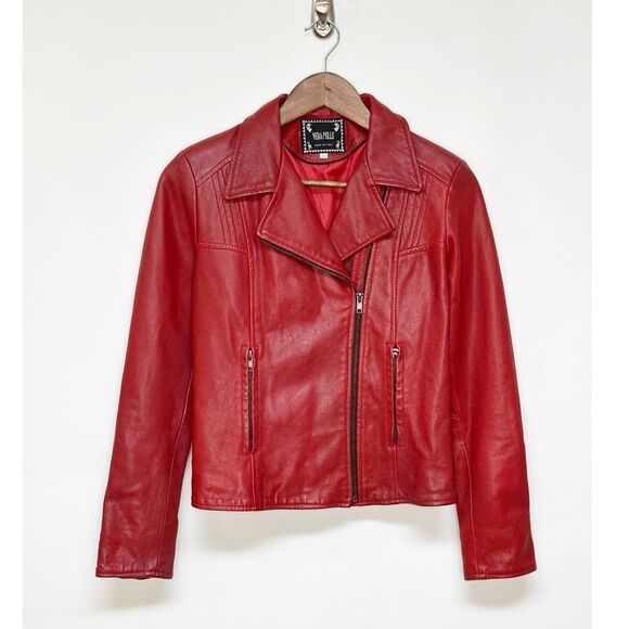 Vera Pelle Red Leather Jacket Biker Moto Size Small - Picture 1 of 10